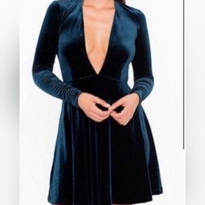 Small American Apparel Deep V-Neck Velvet Skater Dress